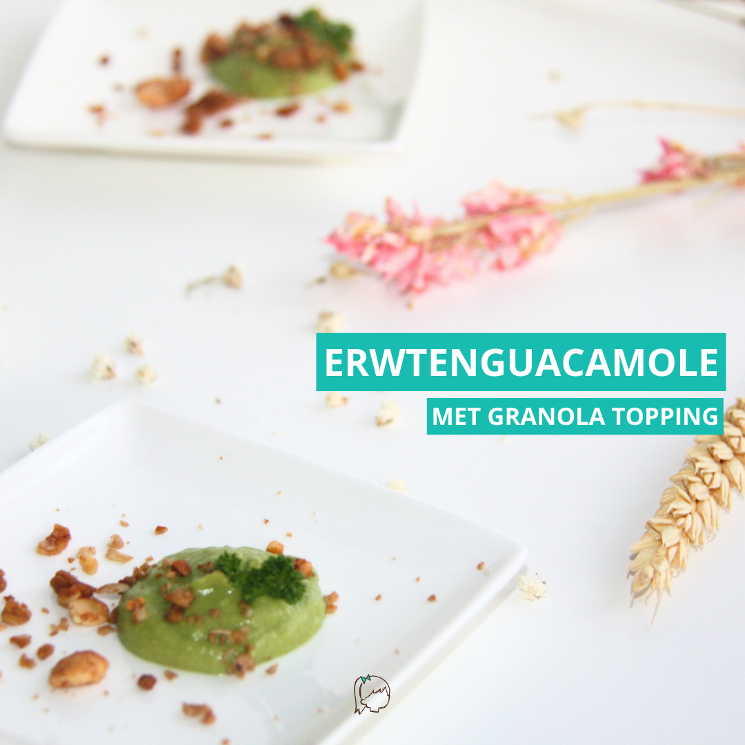 Erwtenguacamole met granola topping