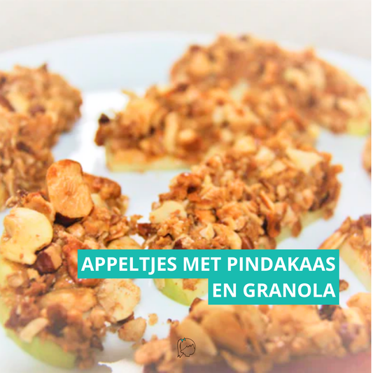 Appeltjes met pindakaas en granola